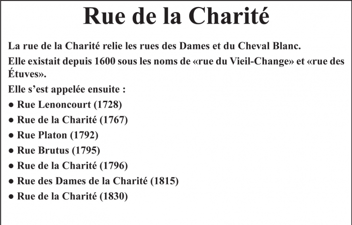 Informations sur la rue de la Charité