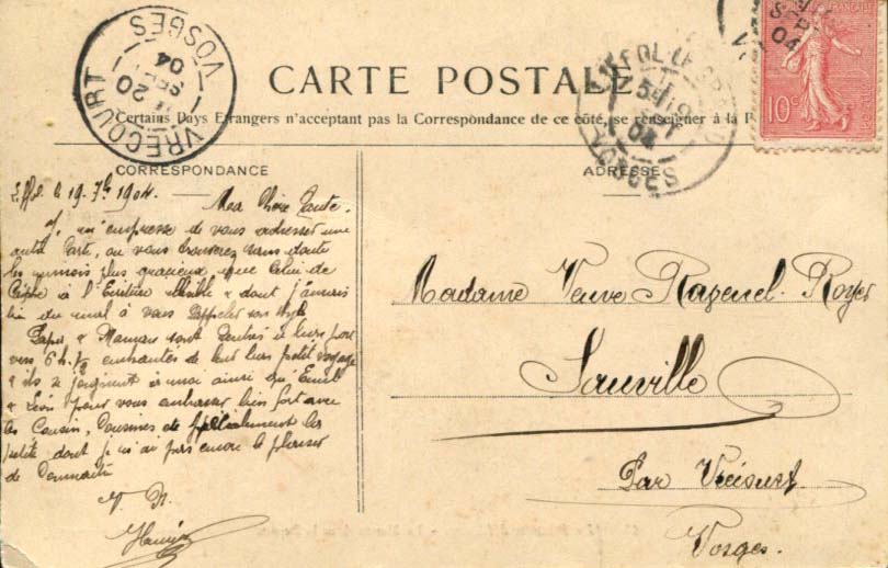 Cachet oblitérant du 20 septembre 1904