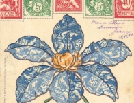 4 - Cartes illustrées par des collages de fragments de timbres